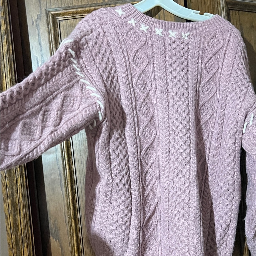 Pink Cable Knit Sweater with Love Embroidery - Picture 2 of 4